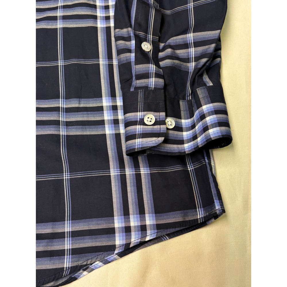 Burberry London Mens XXL Navy Blue Plaid Button Down Shirt Made in USA Cotton - Picture 3 of 11
